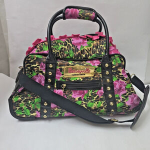 Rare Y2K Betsey Johnson Rolling Carryon Duffel 22” Paisley/Black/Pink Weekender
